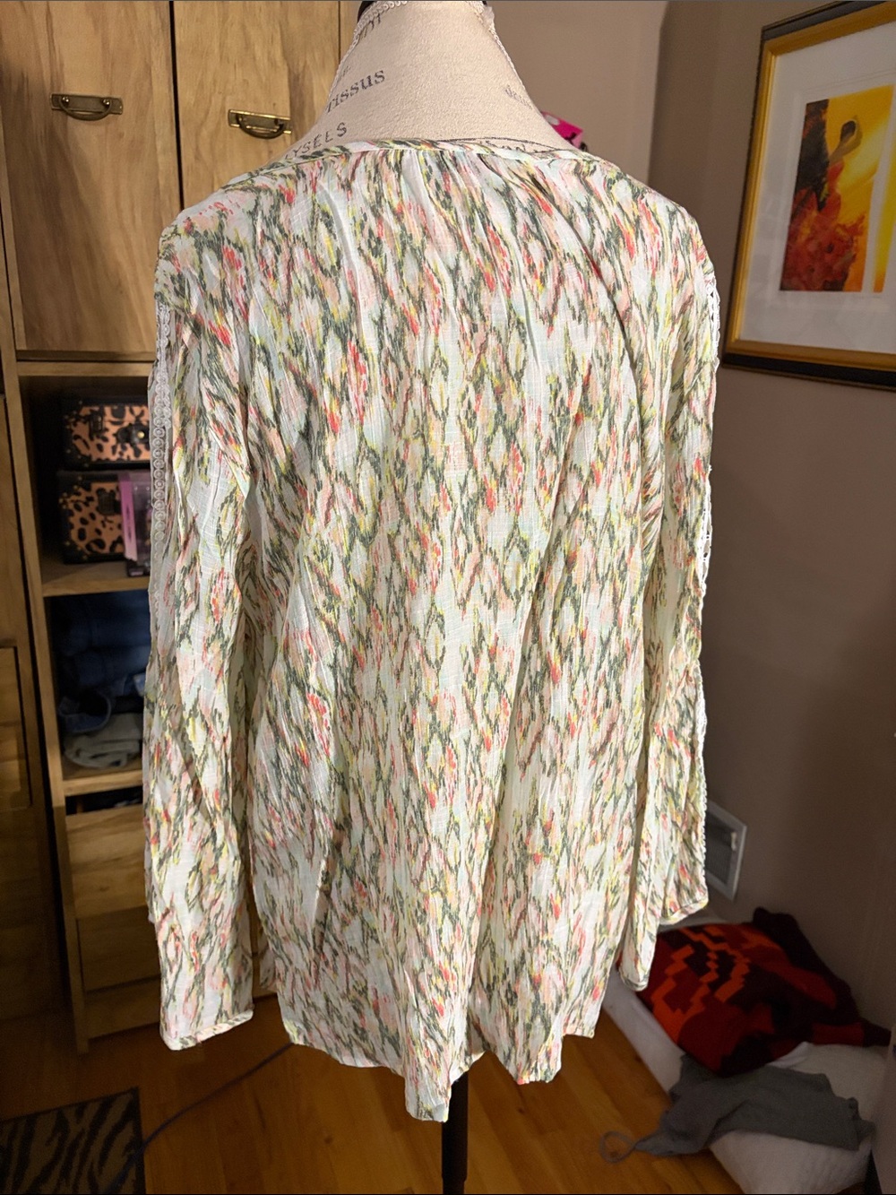 New Directions Boho Lace-Trim Multicolor Women's Blouse - XL - Picture 3 of 5